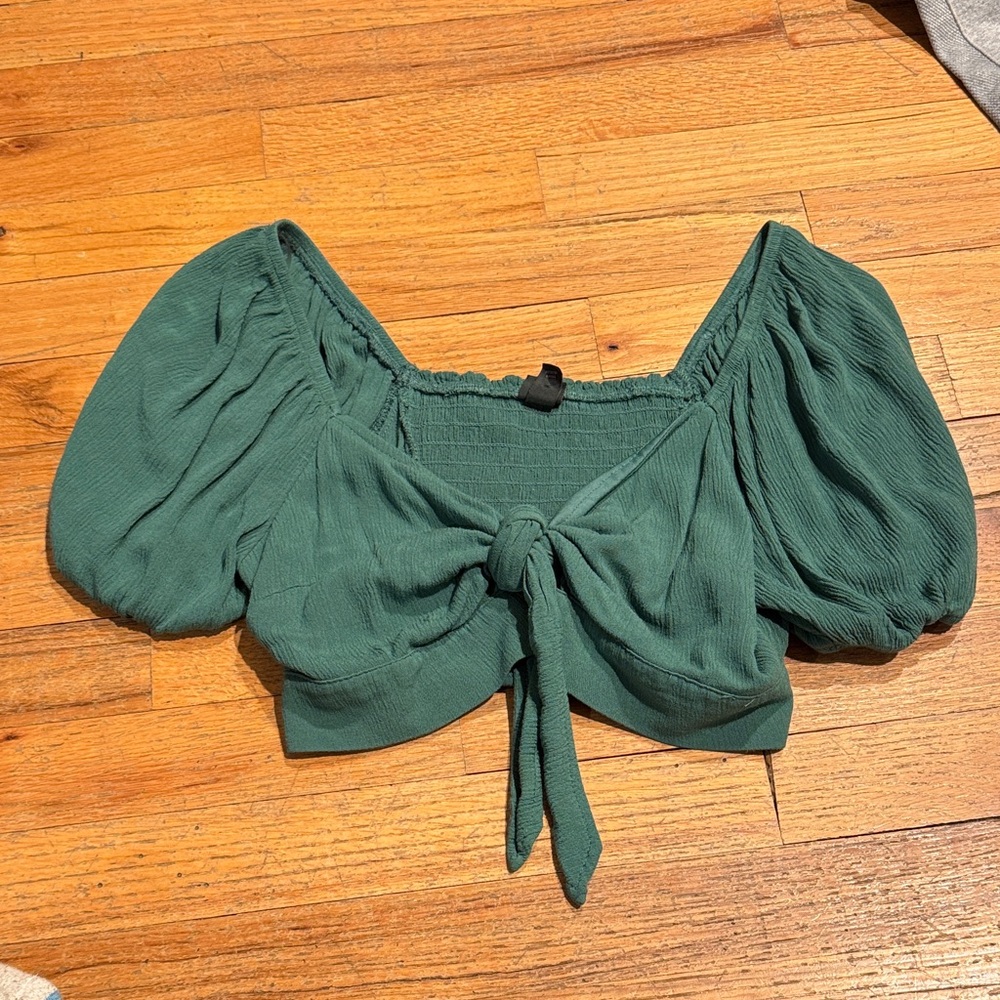 Green tie front crop top